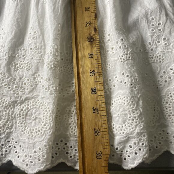 Hello Molly Maxi Dress Cotton Tiered Eyelet Smocked Pockets Sundress Sz 4 White - Picture 10 of 12